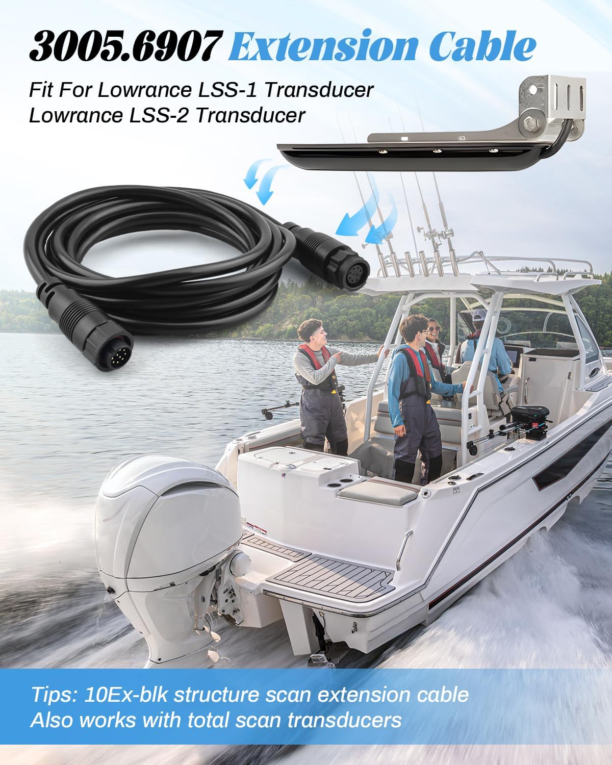 000-00099-006 Extension Cable 9 Pin 10ft Fit for Lowrance LSS-1 LSS-2 Structure scan transducer Replace 00000099006, 3005.6907, 30056907