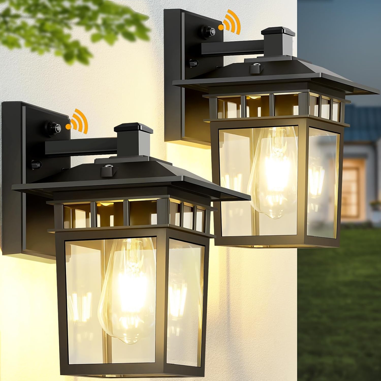 Dusk to Dawn Outdoor Wall Lights, Black Porch Lights with Rust-Resistant Aluminum & Tempered Glass, Exterior Lighting Fixtures 10.4" 2-Pack for House Patio Garage Front Door