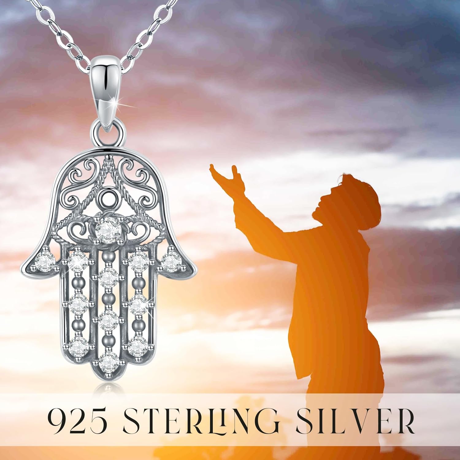 Hamsa Necklace for Men 925 Sterling Silver Hamsa Hand Pendant Hand of Fatima Necklace Evil Eye Hamsa Hand Necklace with CZ Hamsa Jewelry Gifts - Image 2