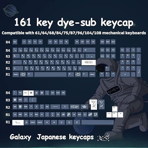 Miniatura 2 de Hyekit Teclas personalizadas - Tecla PBT, perfil de cereza, tinte submarino, teclas japonesas, 6.25u, 7u, 161 teclas, para teclado mecánico, diseños