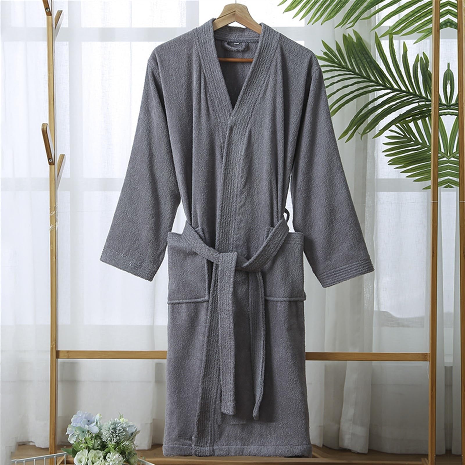 Bawełniany szlafrok dla mężczyzn Długi gruby chłonny szlafrok Męski Ręcznik Szlafrok Plus Bielizna nocna Szlafrok damski (Color : różowy, Size : M(155-165cm))
