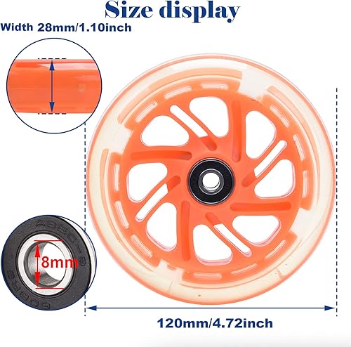 Miniatura 8 de Ruedas delanteras de 4.724 in x 1.102 in de diámetro exterior de 0.315 in en línea, rodamiento LED, rueda de flash silencioso con rodamientos ABEC-9