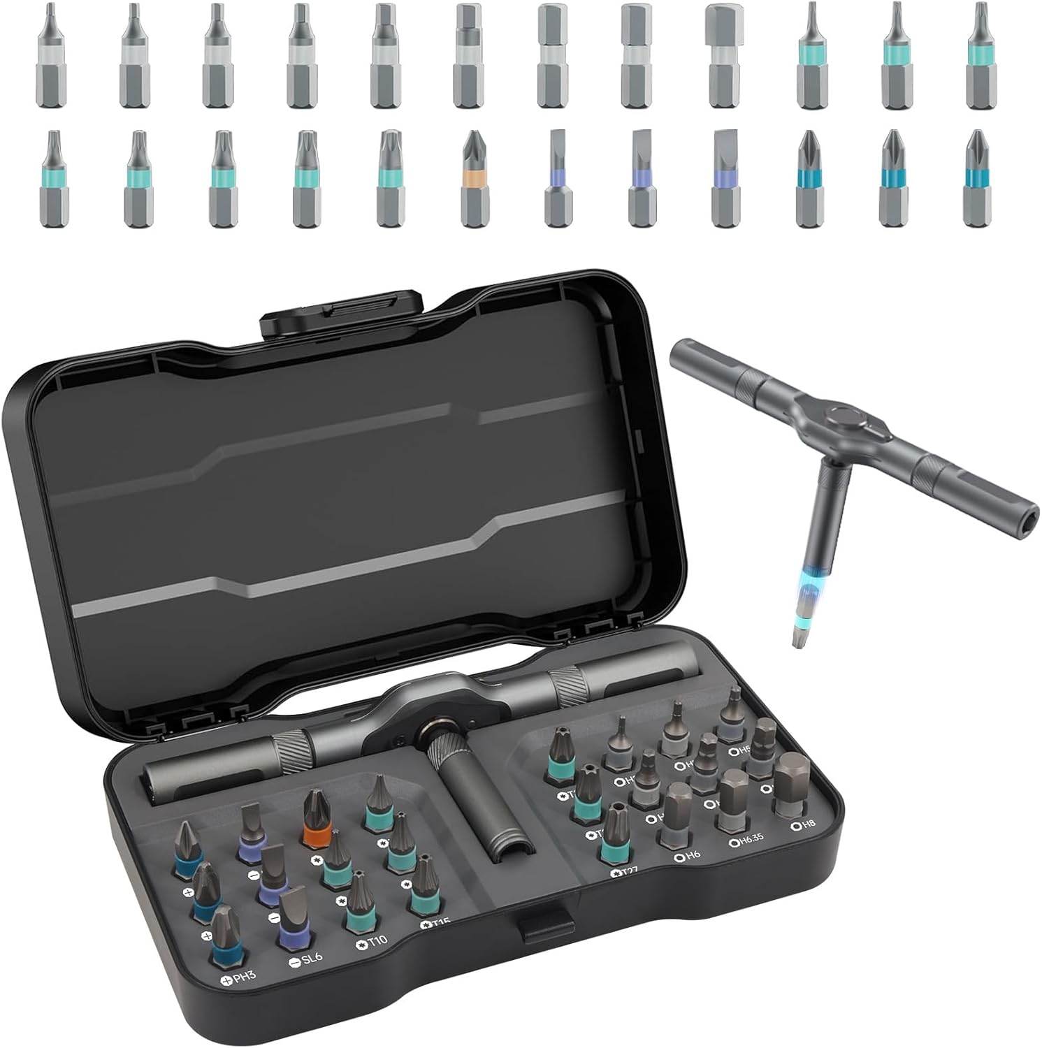 24 in 1 Magnetic Screwdriver Set, Ratchet Mini Screwdriver Set with Multi Bits, Portable Screwdriver Sets Detachable T Handle with Storage Case Repair Tool Kit for Furniture Computer Bicycle or DIY