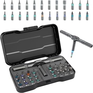24 in 1 Magnetic Screwdriver Set, Ratchet Mini Screwdriver Set with Multi Bits, Portable Screwdriver Sets Detachable T Handle with Storage Case Repair Tool Kit for Furniture Computer Bicycle or DIY