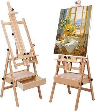 Wooden Easel Stand for Painting, 53" Adjustable Height Artist Easel for Canvas Oil Sketching, Drawing, Wedding Signs & Posters, Adults, Artists, Beginners Christmas Birthday Gift Wooden Color