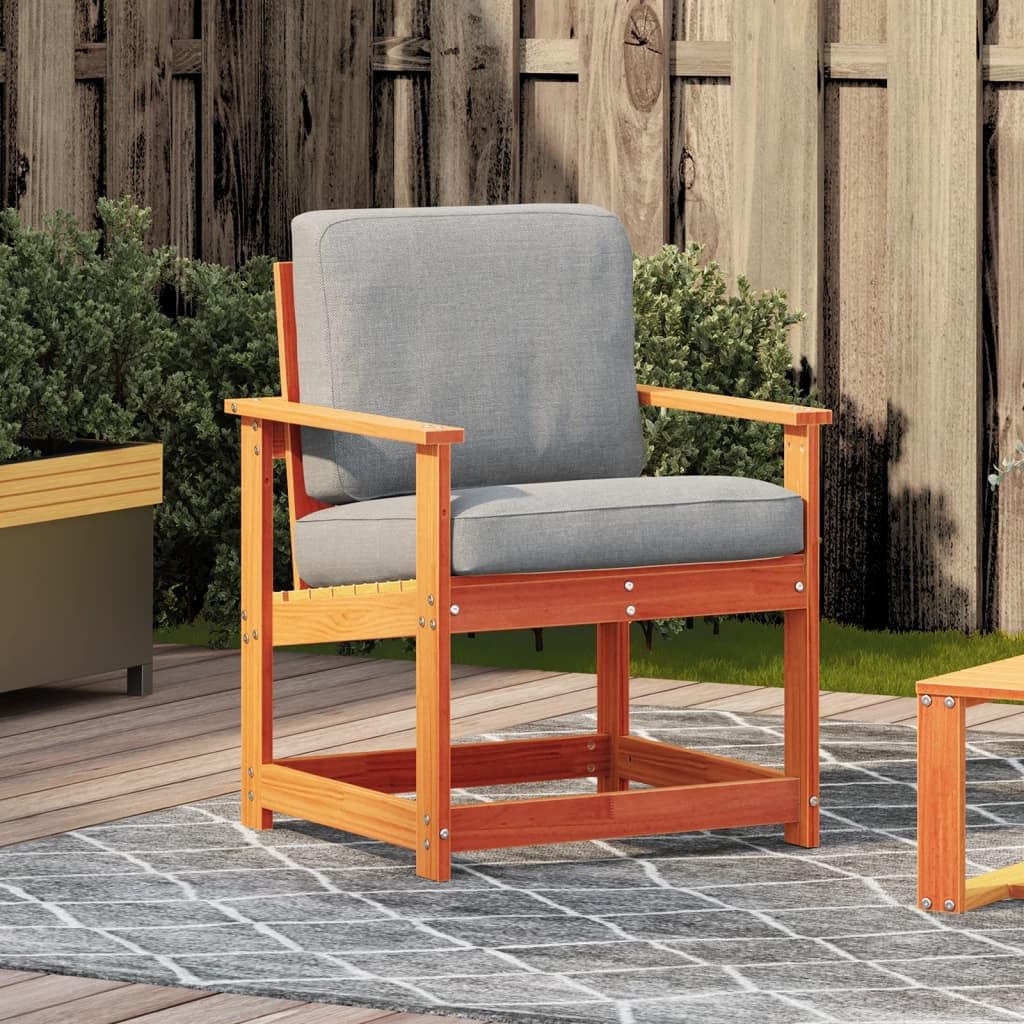 Silla de jardín marrón cera, 62 x 56 x 77 cm, madera maciza de pino, diseño de lamas, robusta, cómoda, para terraza, balcón, salón, exterior