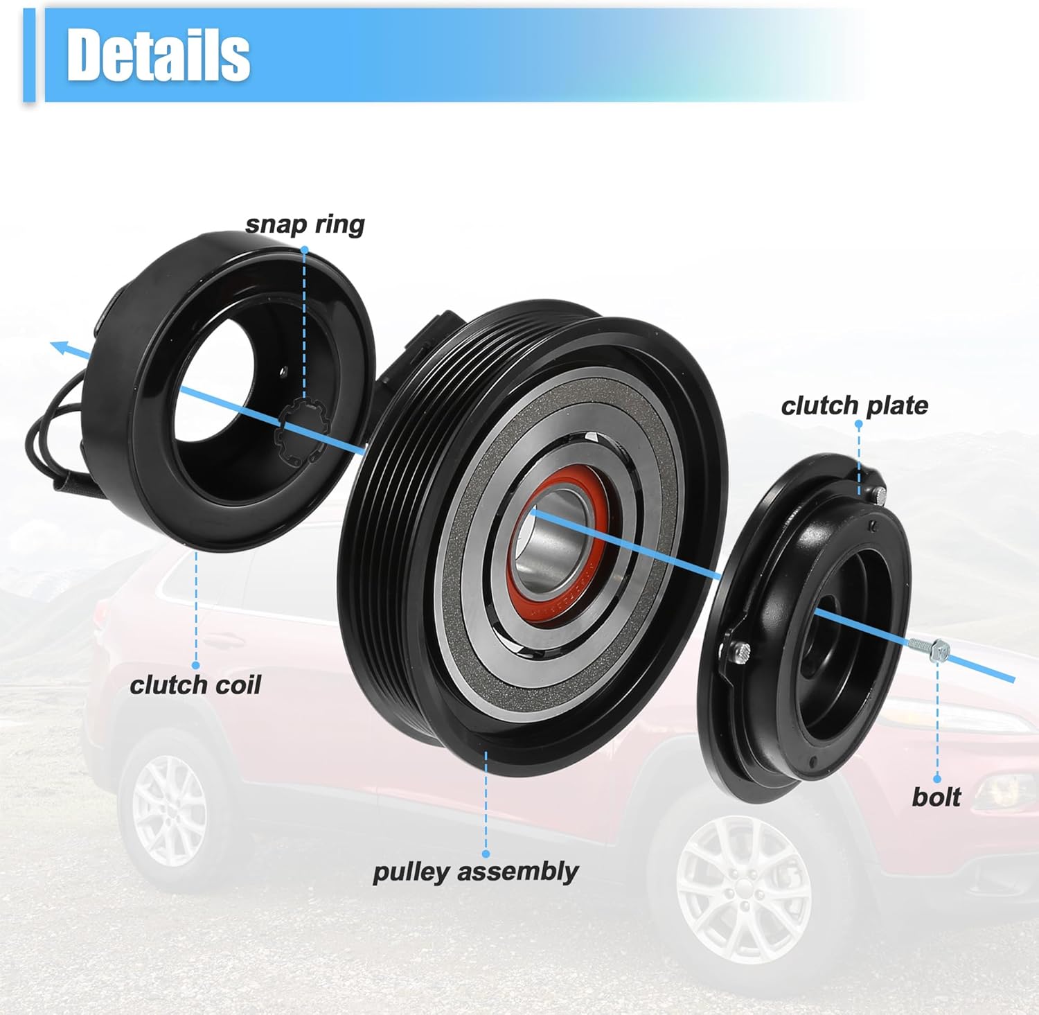 X AUTOHAUX 1 Set AC Compressor Clutch Replacement Fit for Jeep Cherokee Wrangler Tj 2006