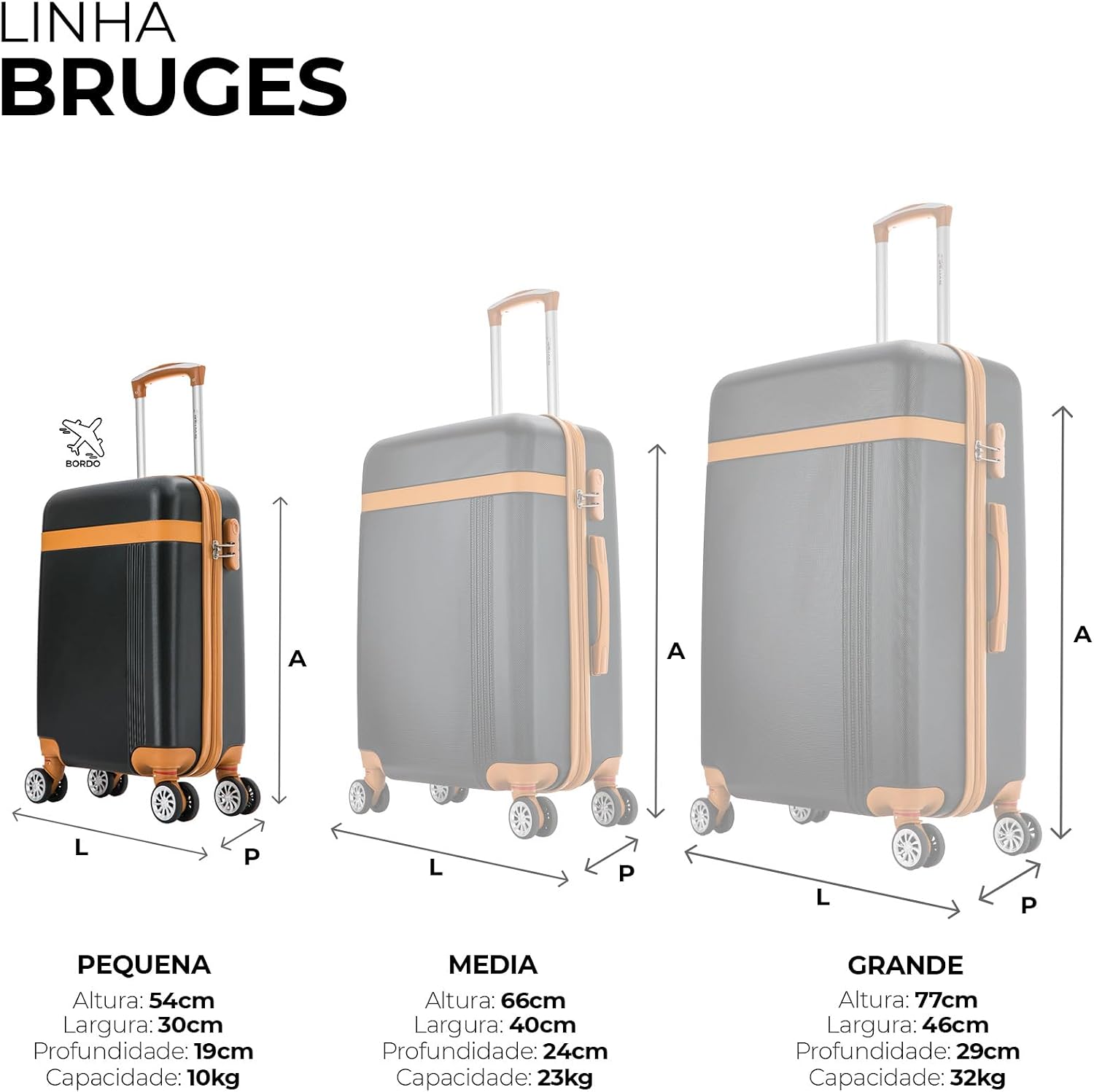 Mala de viagem bordo pequena 10kg Bruges Swiss Move Preta
