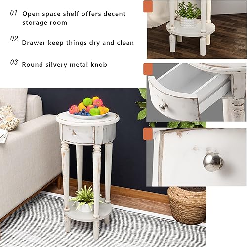 Miniatura 38 de HOMPUS Juego de 2 mesas auxiliares con cajón y estante, juegos de mesitas de noche vintage con cajón de patrones, mesita de noche de grano de 1