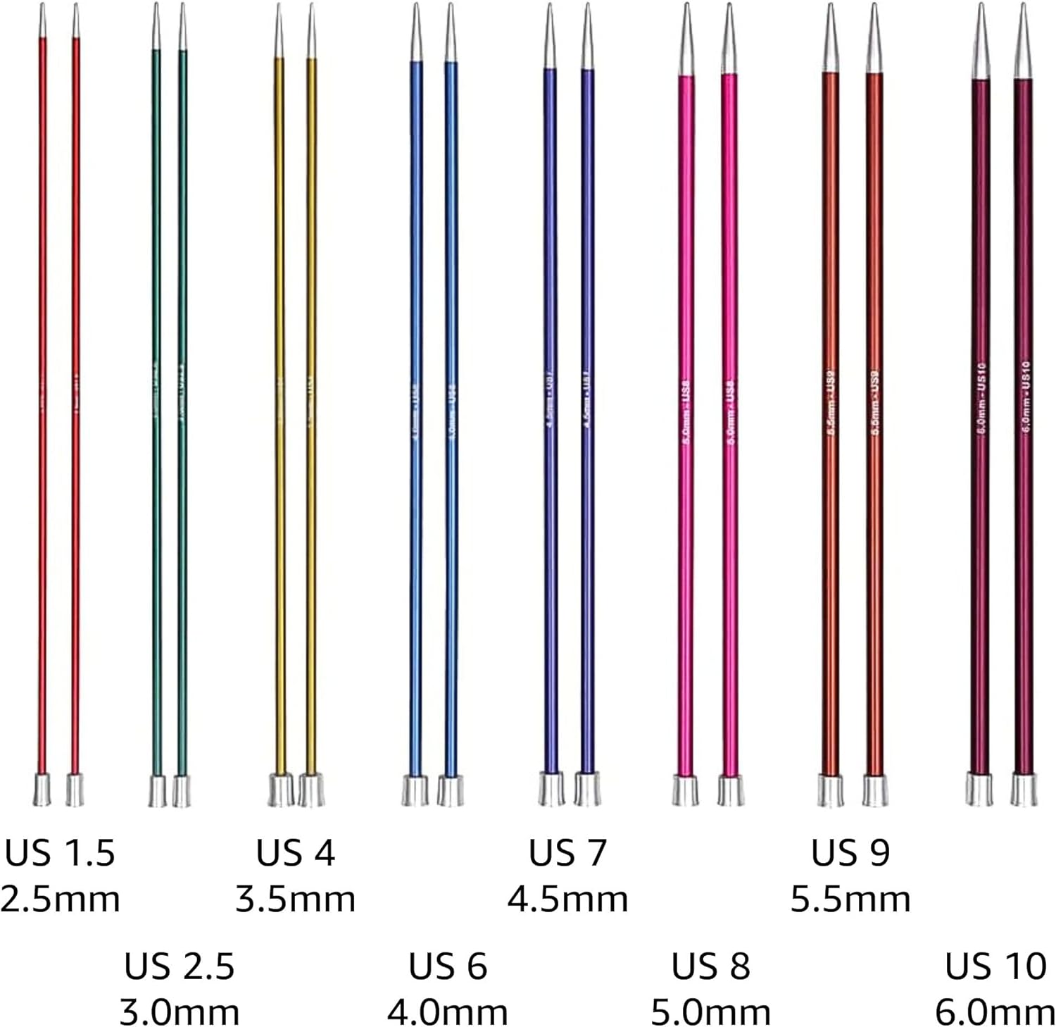 KnitPro Zing Deluxe Set 10 inch Straight Knitting Needles Size 1.5, 2.5, 4, 6, 7, 8, 9, 10 with Fabric Case with Project Bag