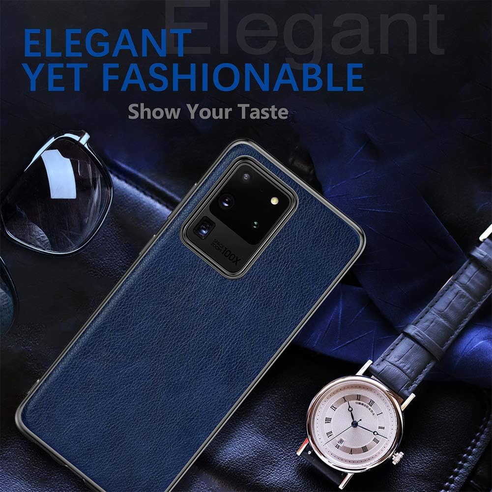 LOHASIC for Samsung Galaxy S20 Ultra Leather Case for Men, Designer Elegant Luxury Business Fancy Women Phone Cover, Non-Slip Grip Shock-Absorbent Protective Slim TPU Bumper 6.9" - Blue