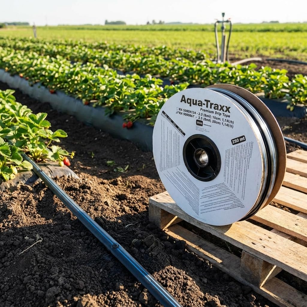 Suinga Cinta de Riego por Goteo 16mm Plana | Rollo de 250 metros | Goteros integrados a 20 cm | Ideal para Cultivos en Hilera, Huertos y agricultura | Sistema de Riego Eficiente