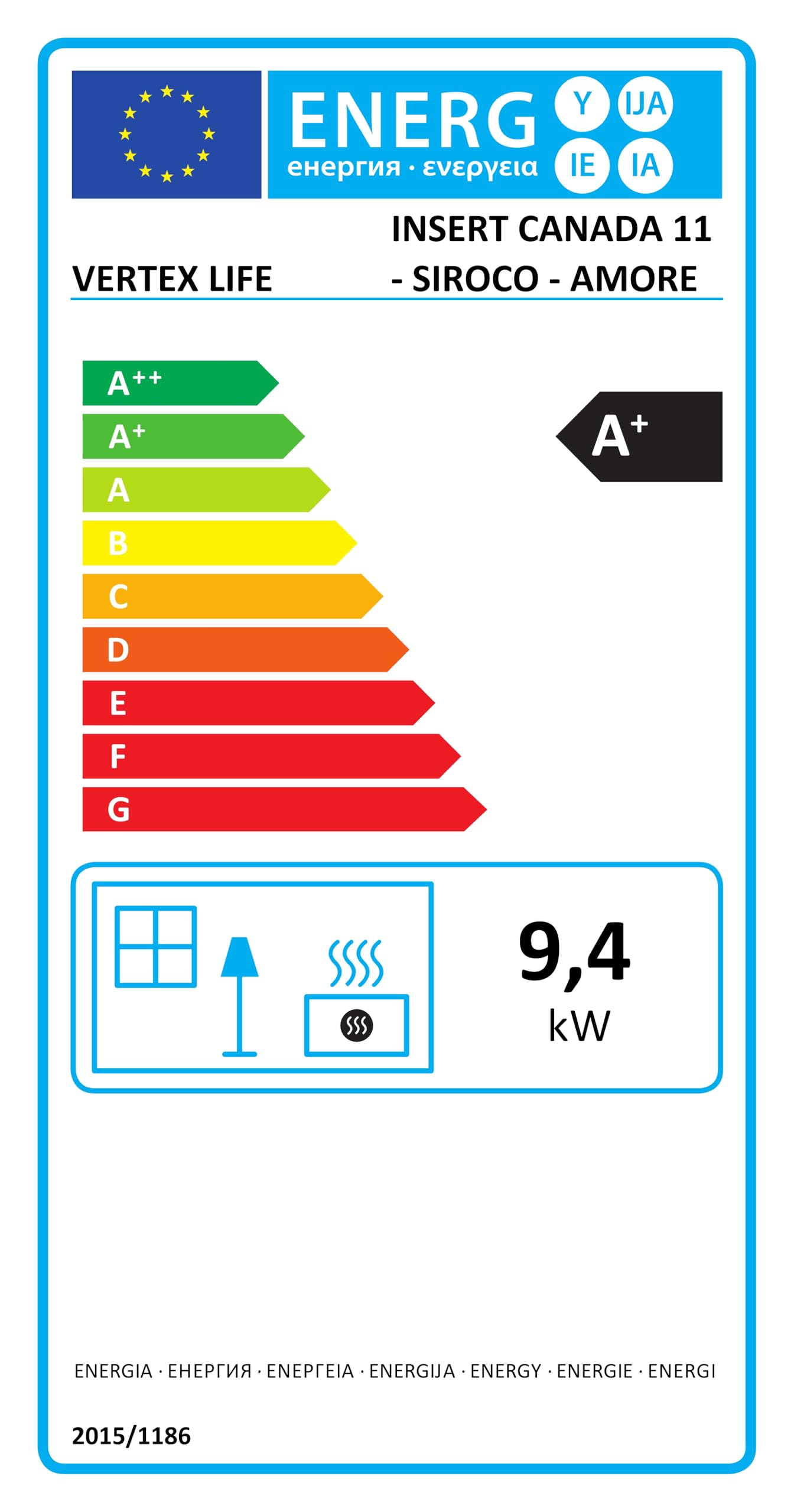 EIDER BIOMASA Insertable de Pellets Insert CANADÁ 11 – 10,3 kW – Rendimiento 92% – hasta 237 m³ – Tolva 13 kg – Programable WiFi – Clase A+