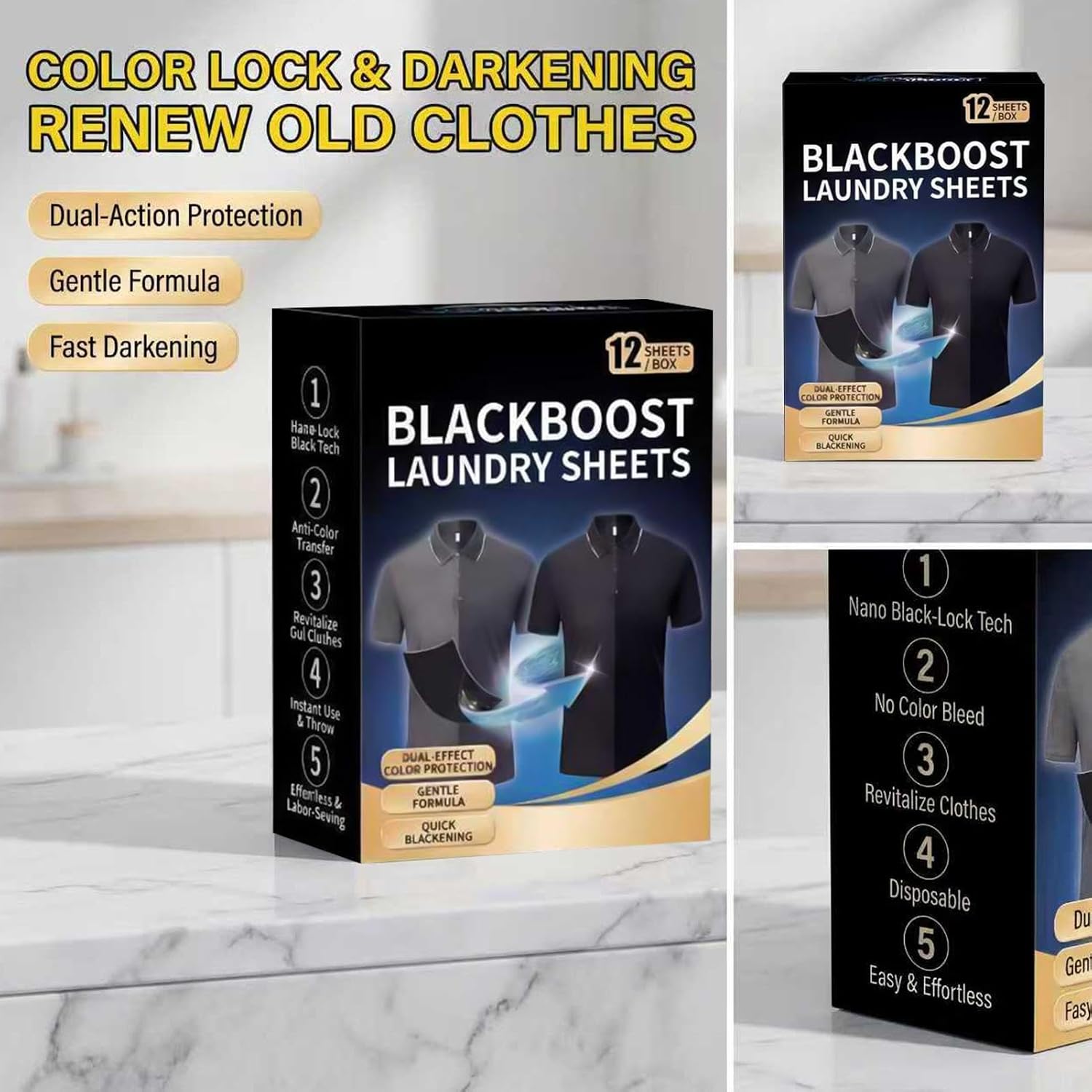 Black Clothes Dye - Restore Color Long-Lasting Laundry Supplies, 4.33x5.51Inch Dye Up Clothing Tablets with Deep Tint Technology, Fabric Refresher, Cotton Wool Revitalizer for T-Shirts Shoes Pants
