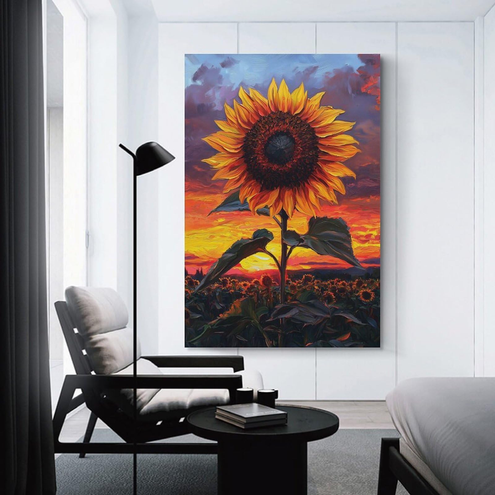 Junmoney Sunflower at Sunset Canvas Wall Picture, 20x30inch(50x75cm), for Home, Office, Studio Or Guest Room, A Flexible Wall Accent for Shared Spaces