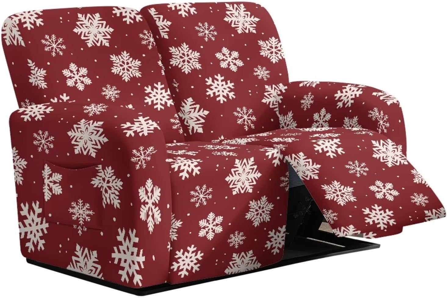 6 Pieces Christmas Snowflake Stretch Loveseat Recliner Slipcover Lazy Boy Recliner Sofa Cover with Side Pockets Fitted Reclining Cover Couch Furniture Protector with Elastic Bottom