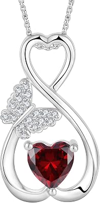 Infinity Butterfly Necklace 925 Sterling Silver/Brass Love Heart Pendant Necklace Birthstone Jewelry for Women