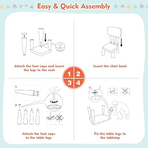 Miniatura 6 de COSTWAY Juego de mesa y sillas para niños de 3 piezas, centro de actividades infantiles de plástico ligero para leer, escribir, pintar, merienda,
