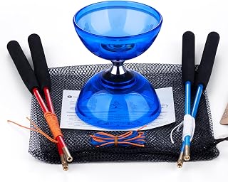 MAGICYOYO Pro Triple Bearing Diabolo Small Size 4” Chinese Yoyo Toy with 2 Pairs Carbon Sticks+ 2 Extra Strings +1 Net Bag, High Performance Chinese Yoyo Diabolo Skill Toy (Blue)