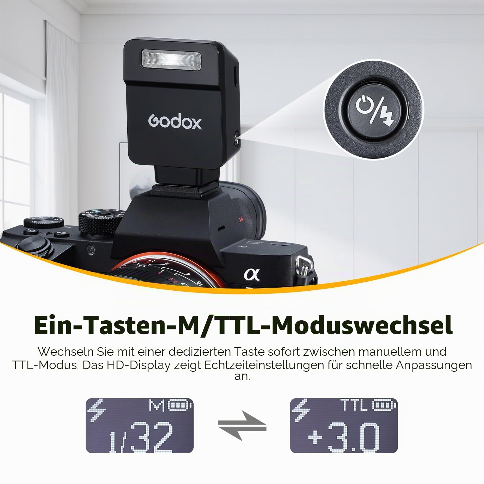 Godox iT22-F Mini TTL Kamerablitz für Fjifilm, Mini TTL Flash mit intuitivem Bildschirm, 1,5 s Recycle, 700 Vollstärke-Blitze mit USB-C-Ladung Eingebaute Batterie Tragbarer Taschenflash (schwarz)