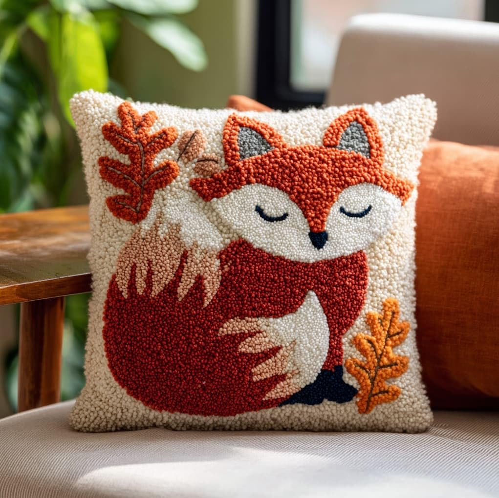 WallustrioaW Latch Hook Kit Cushion,Animal Little Fox