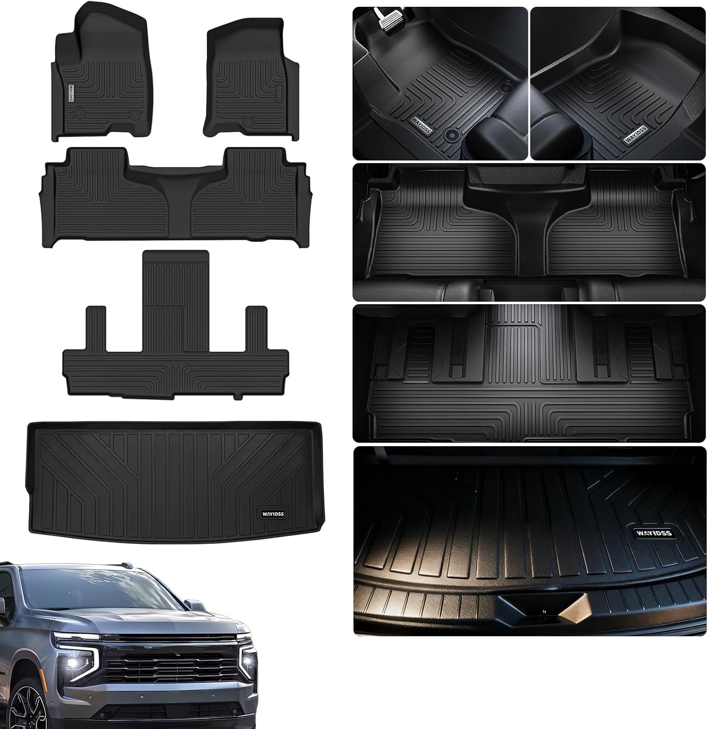 Floor Mats & Trunk Mat for Chevrolet Tahoe 2021-2024 2025 (Only Fit 7 Seats) with 2nd Row Bucket Seats/GMC Yukon (Not Fit XL),All Weather Protection Car for Chevy Tahoe