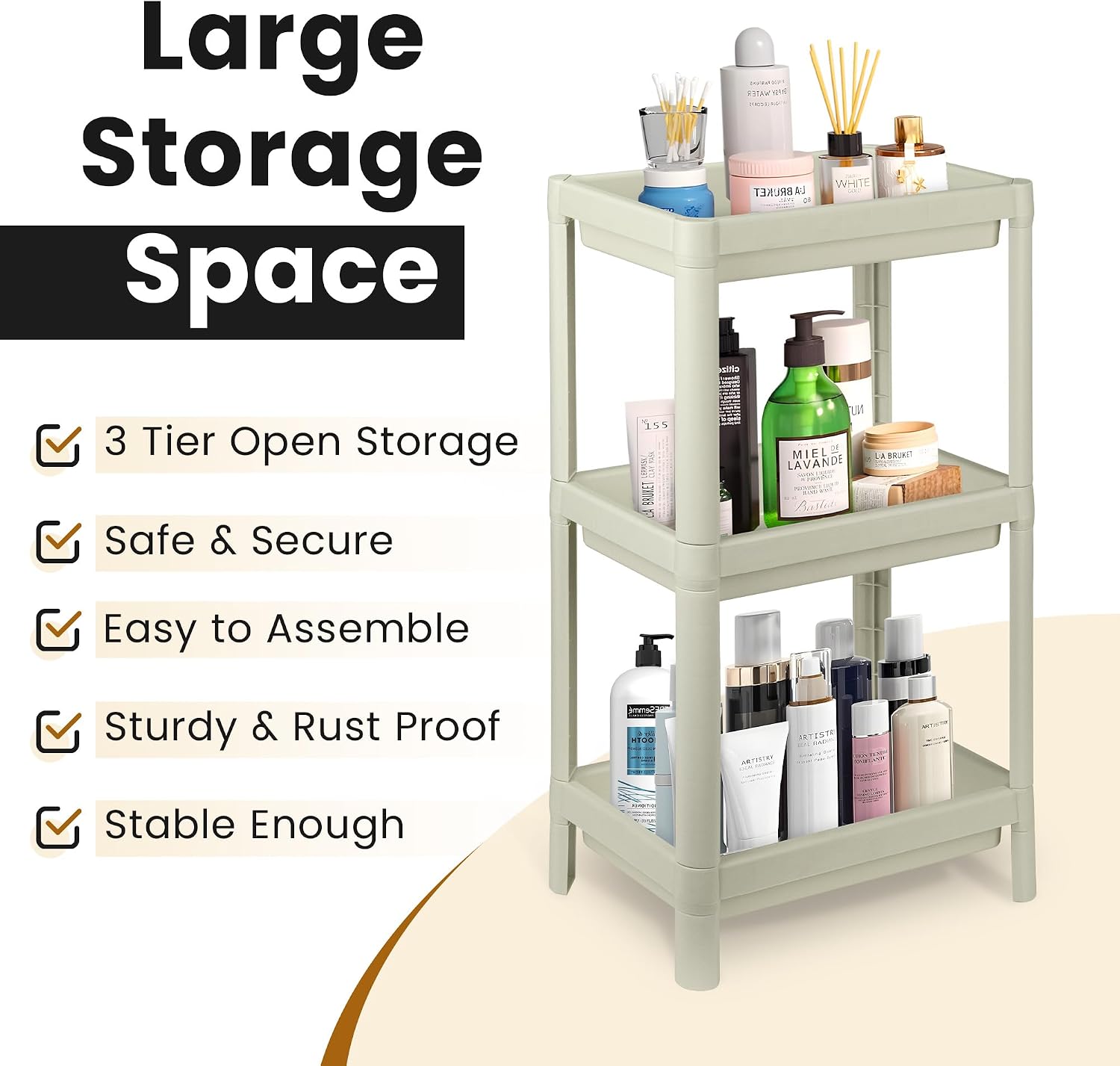 DecorRack 3-Tier Storage Shelf, Freestanding Utility Rack, White (1 Pack)