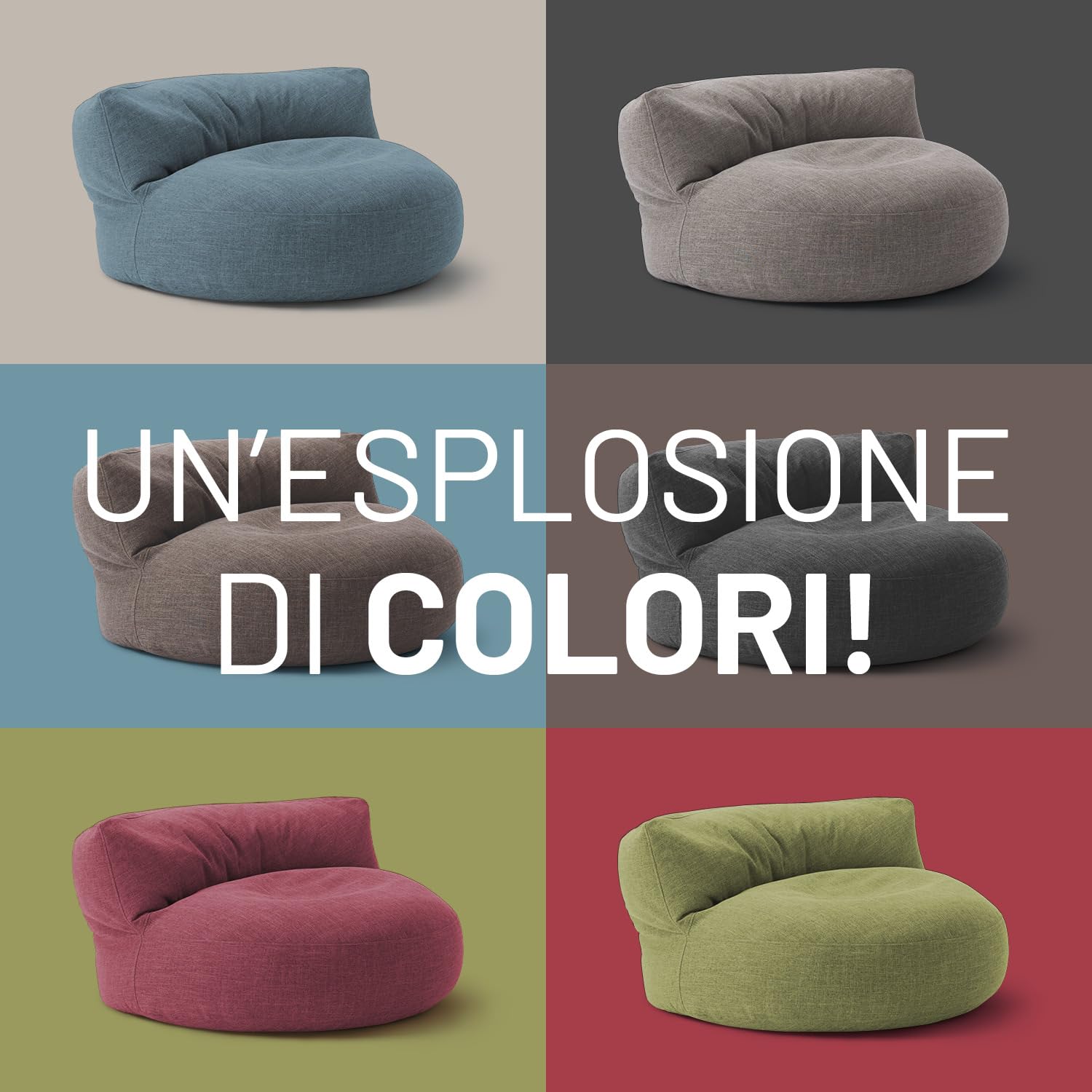 Lumaland Interior Line - Pouf, divano rotondo per interni, imbottitura da 320 l, 90 x 50 cm, effetto lino anche al tatto, colore: rosso