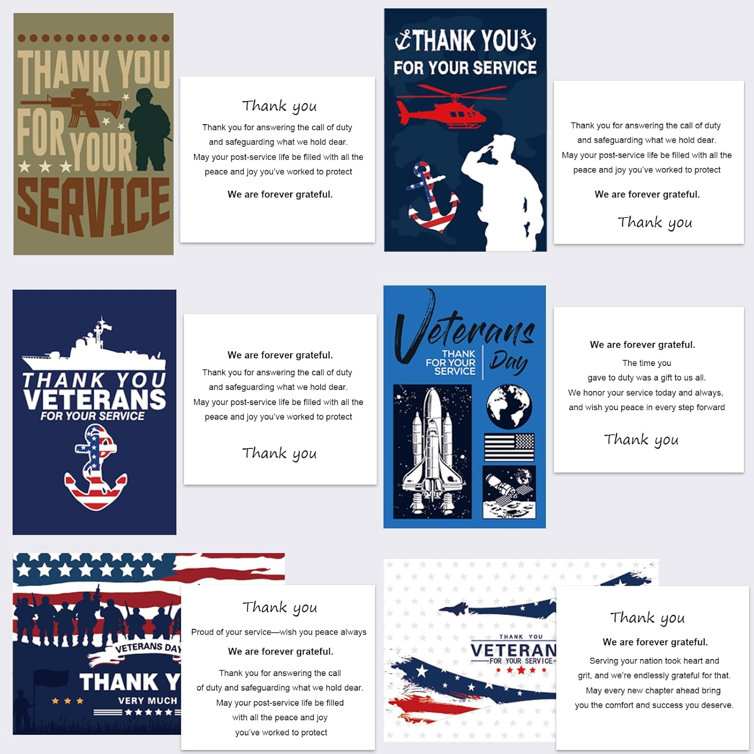 HOMIEE 12 Pack 6x4in Thank You for Your Service Cards for Veterans & Military, 6 Patriotic Designs Remembrance Day Greeting Assortment Cards with Envelopes and Stickers - Image 5