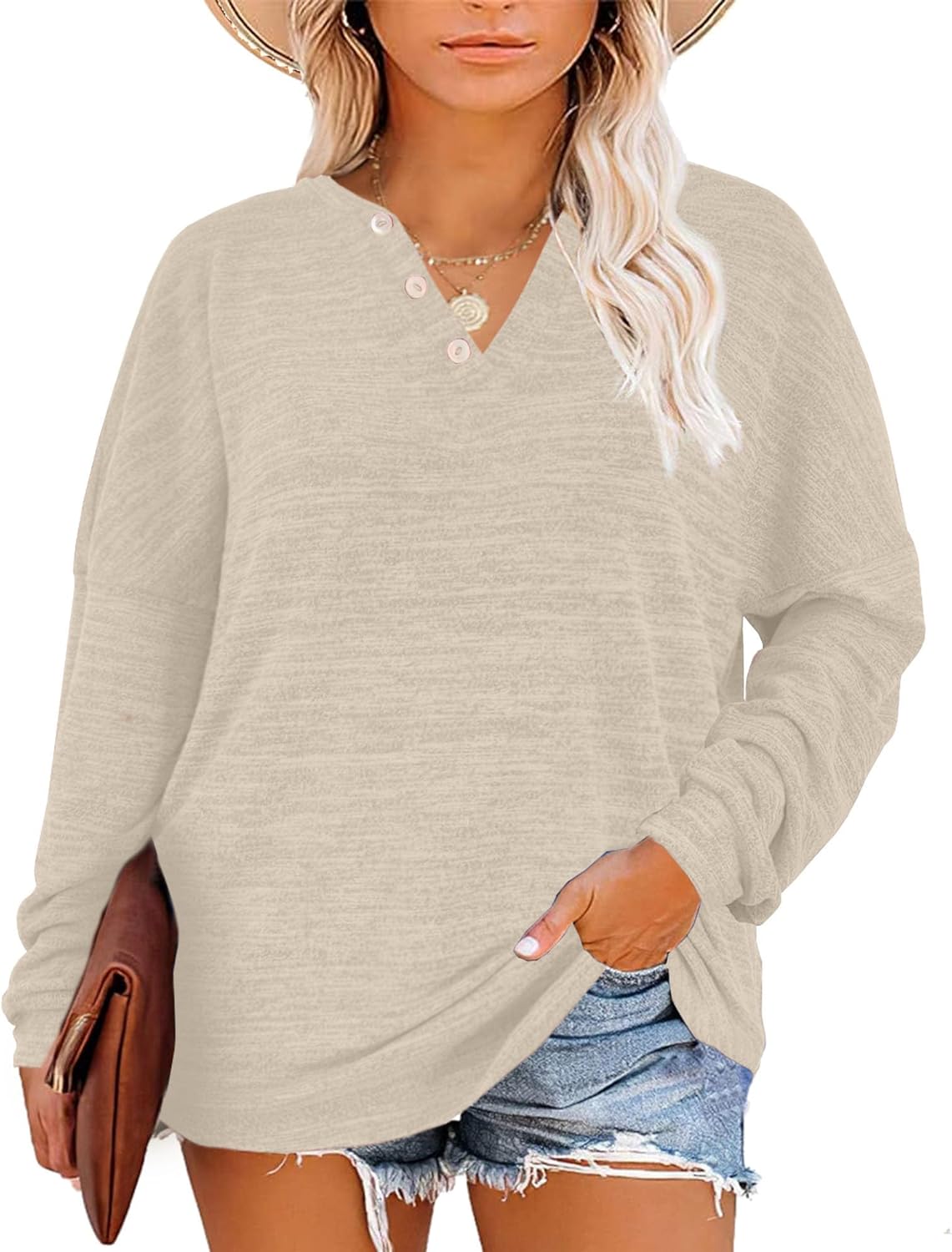 Gloria&Sarah Womens Plus Size Tops Long Sleeve Henley Shirts Fall Fashion Oversized Sweatshirt Tunic Sweaters L-4XL