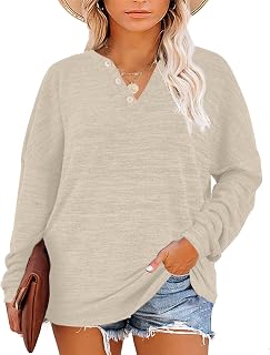 Gloria&Sarah Womens Plus Size Tops Long Sleeve Henley Shirts Fall Fashion Oversized Sweatshirt Tunic Sweaters L-4XL