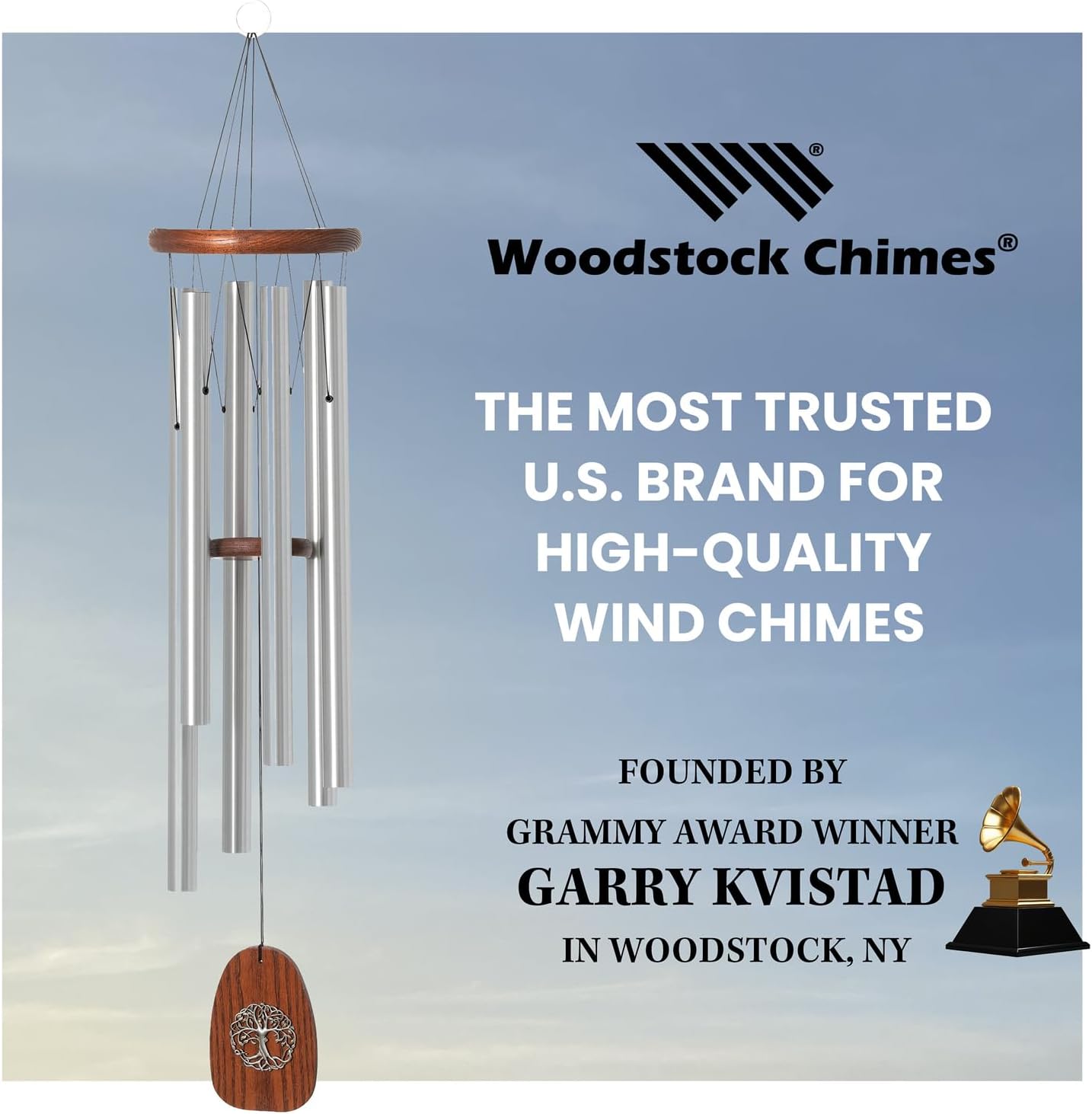 Woodstock Chimes Signature Collection, Woodstock Tree of Life Chime, 37'', Silver Wind Chimes for Outdoor, Patio, Home or Garden Decor (TOLB)