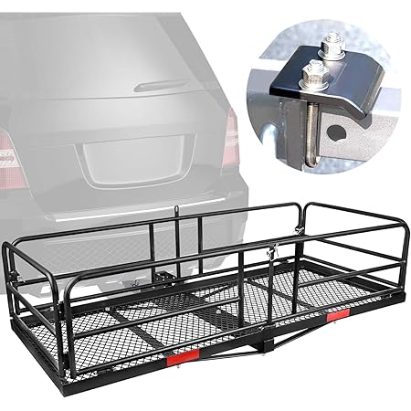 XCAR Hitch Mount High Side Cargo Carrier Rack Luggage Basket with Hitch Tightener for Car with 2" Receiver