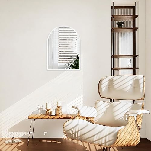 Miniatura 4 de Espejo de pared arqueado con marco de aleación de aluminio, espejo de baño, espejo de metal cepillado montado en la pared para sala de estar,