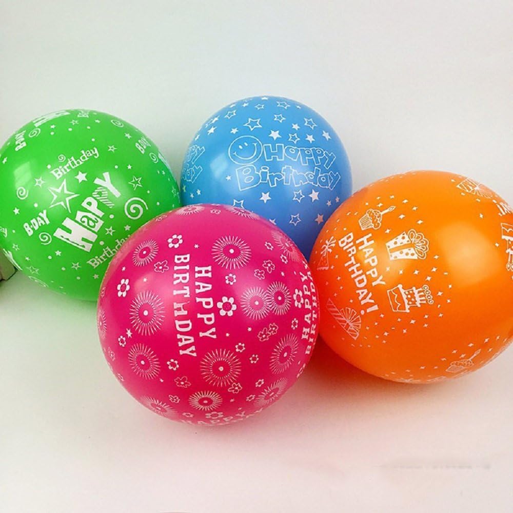 PeStary 100 Pcs 12" Latex HAPPY BIRTHDAY Balloons Printed Rainbow Candy Birthday Party Balloon Globos 10 Colors