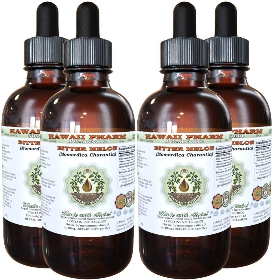 Hawaii Pharm Bitter Melon Alcohol-Free Liquid Extract, Bitter Melon (Momordica Charantia) Dried Fruit Glycerite Natural Herbal Supplement 32 oz Unfiltered