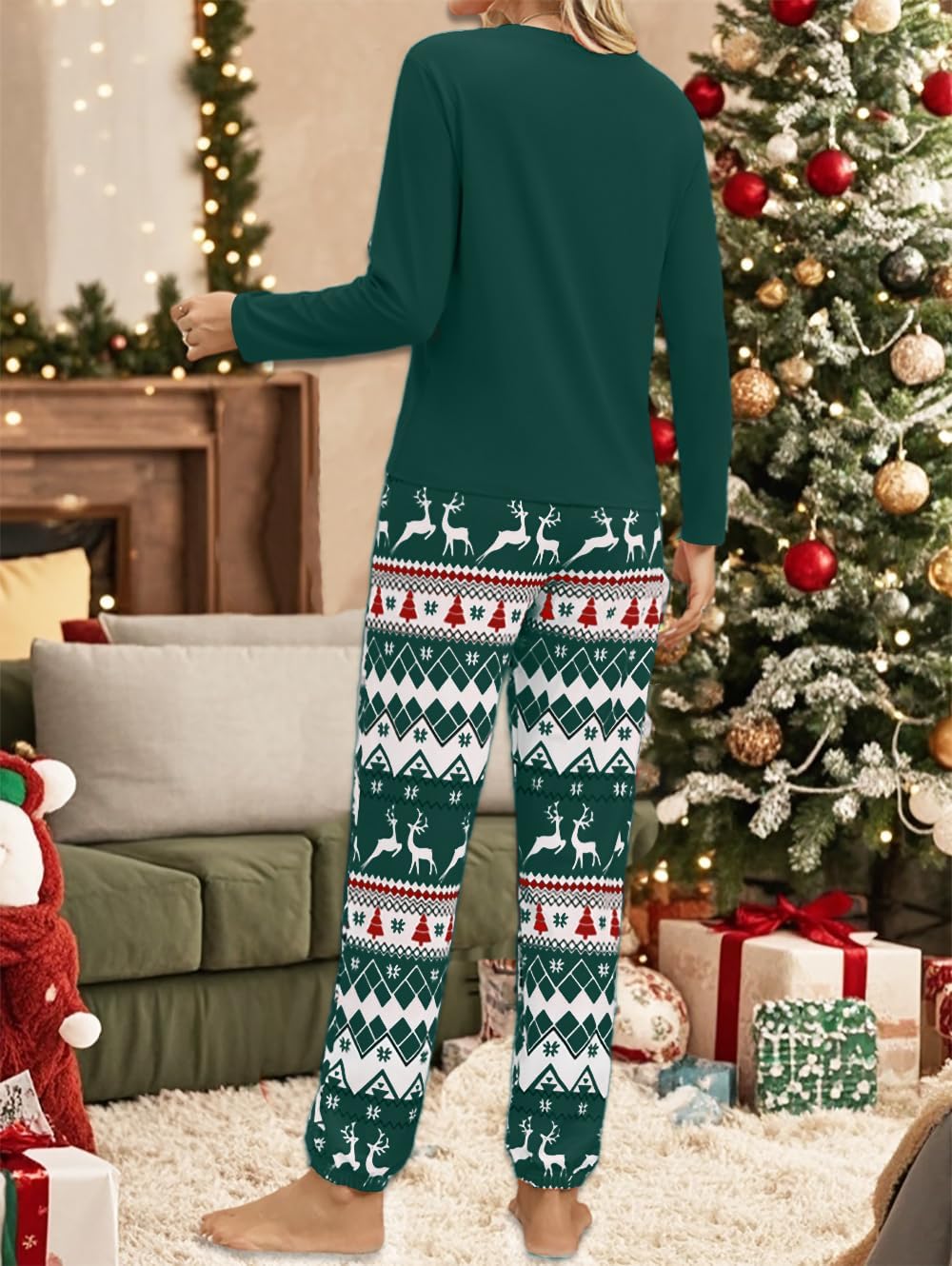 Christmas Pajama Set for Women Holiday Matching Pjs with Long Sleeve Print Tops and Soft Pants Sleepwear Set - Image 2