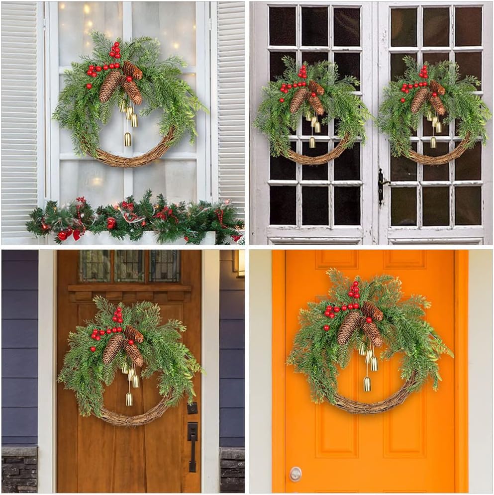 Artificial Berries Wreath Bells for Christmas Decor Vibrant Hanging Garland for Door Window and Porch Festive Faux Berry Wreath for Holiday Atmosphere