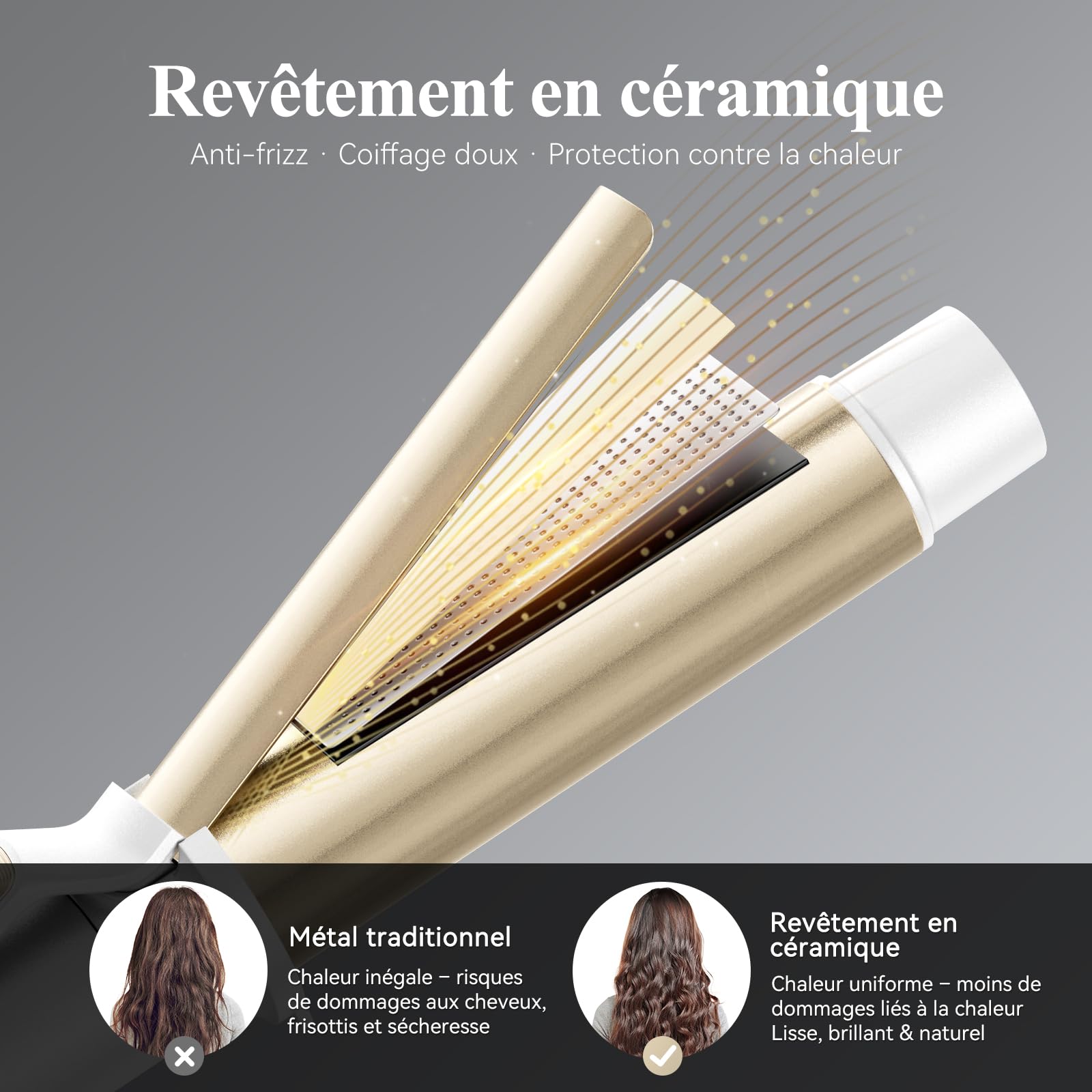 ANLAN Boucleur a Cheveux, 32mm Créer de Grosses Boucles, Contrôle de la Température à Quatre Niveaux (160-220 °C) Fer a Friser en Céramique, Tige Chauffante Extra-Longue 12 cm Chauffage Rapide