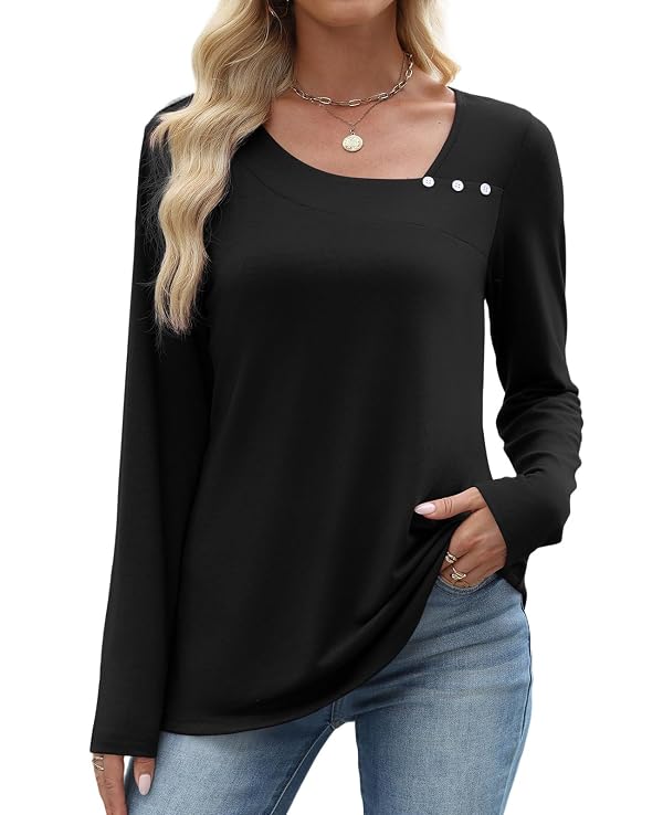 OFEEFAN Womens Tops Long Sleeve Shirts for Women Fall Outfits 2026 Square Neck Tunic Tops Winter Fashion Clothing Black XL by OFEEFAN - Used condition - Image 3