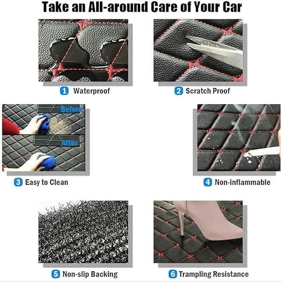 TREGOO All Weather Custom Car Mats Fit for 1996-2025 Honda Civic Coupe/Sedan/Type R/Insight/Hatchback, Front & 2nd Row, Luxury car Floor mats (red)