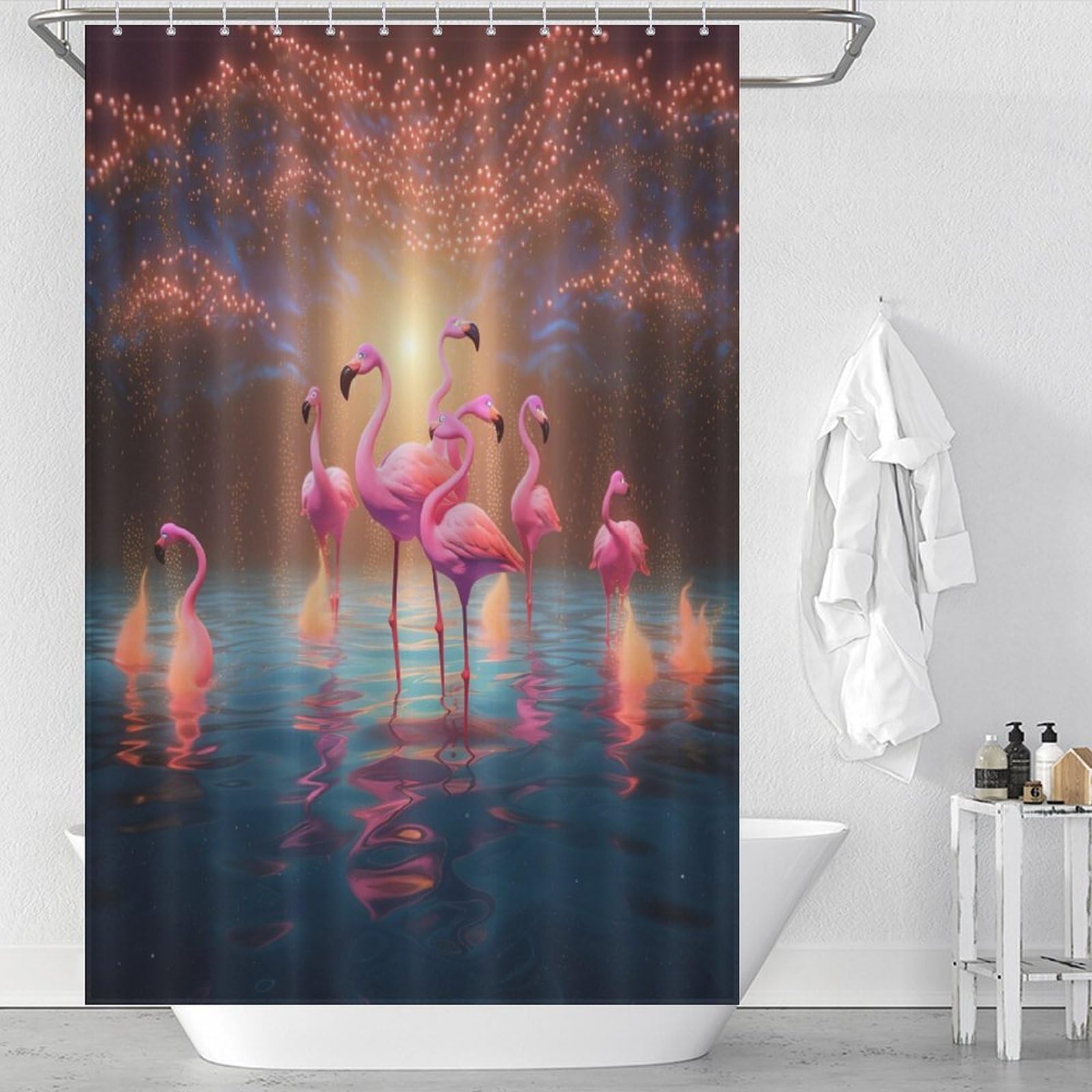 Rideau de bain tissu motif flamant haut de gamme, polyester lavable et étanche pour votre baignoire