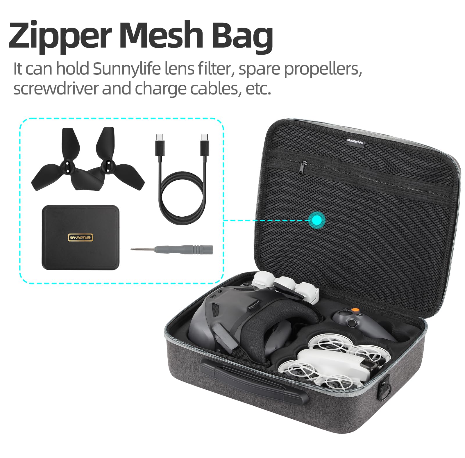 BeisDirect Funda rígida para DJI Neo, funda de transporte impermeable, bolsa de almacenamiento de gran capacidad, funda protectora para DJI Neo Drone, gafas N3 RC Motion 3, hub de carga de batería y