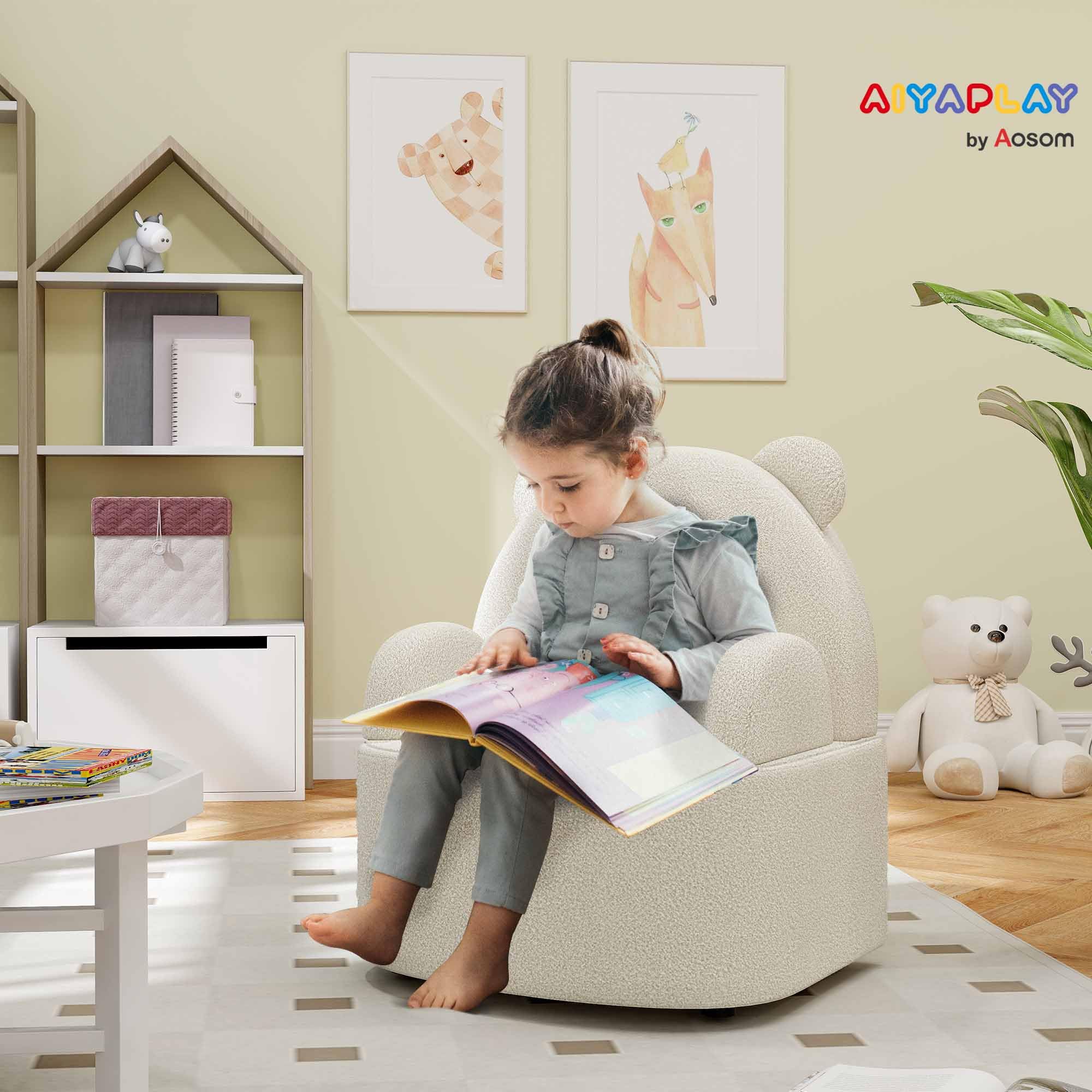 AIYAPLAY Fotel dziecięcy, sofa dziecięca z miękkim polarem, kształt misia, krzesło dla dzieci od 1,5 roku życia, pokój zabaw, beżowy