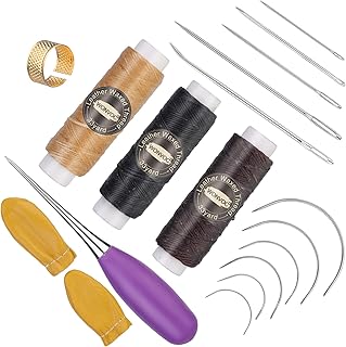 18Pcs Leather Sewing Needles Kit Includes Sewing Thread and Needles, Awl, Thimble, Upholstery Repair Kit for Upholstery, L...