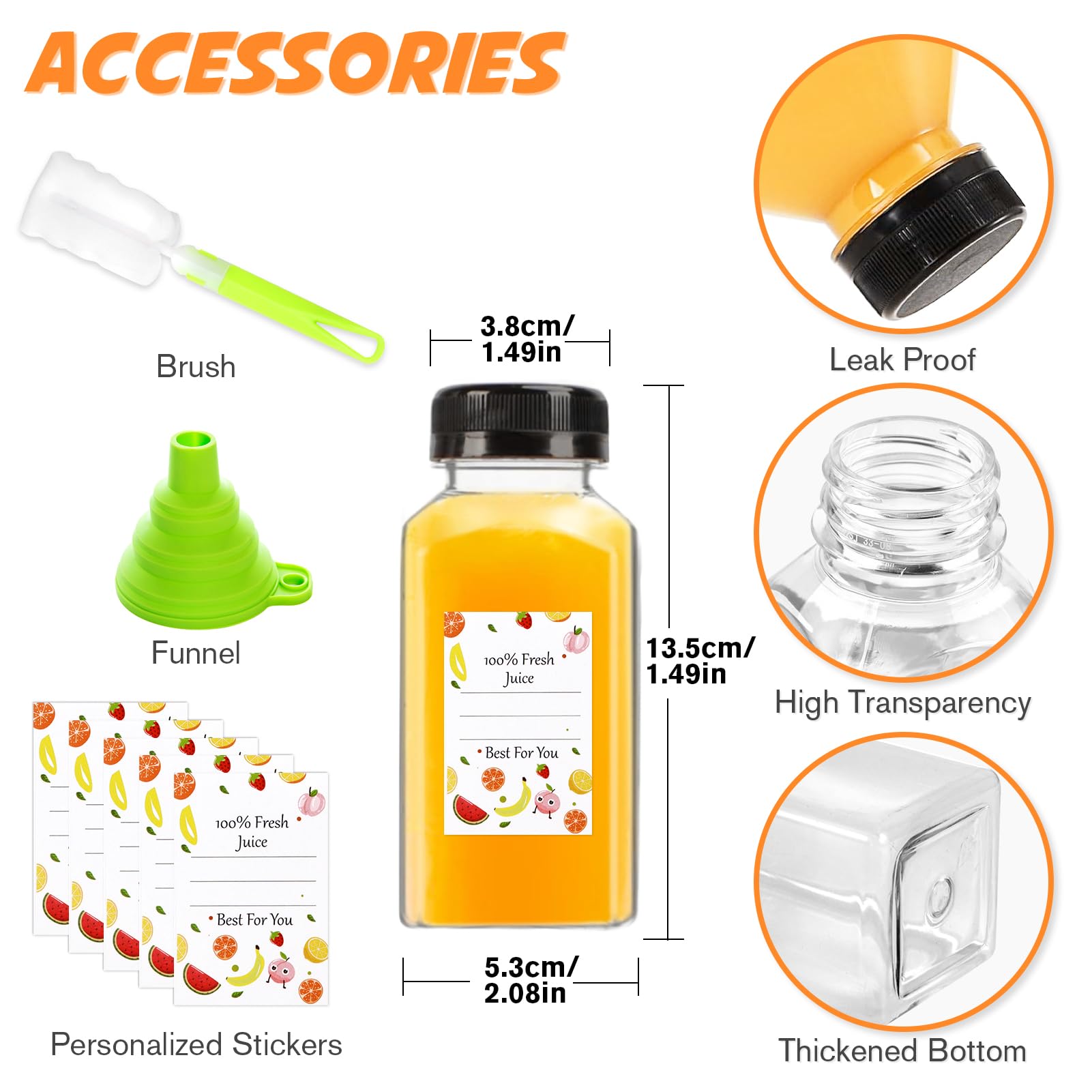 Juice Bottles - 8oz Bottles with Lids, 12 pcs Plastic Juice Containers with Caps Reusable Drink Containers for Juice Milk Coffee Water Smoothie and Other Beverages,Christmas gift