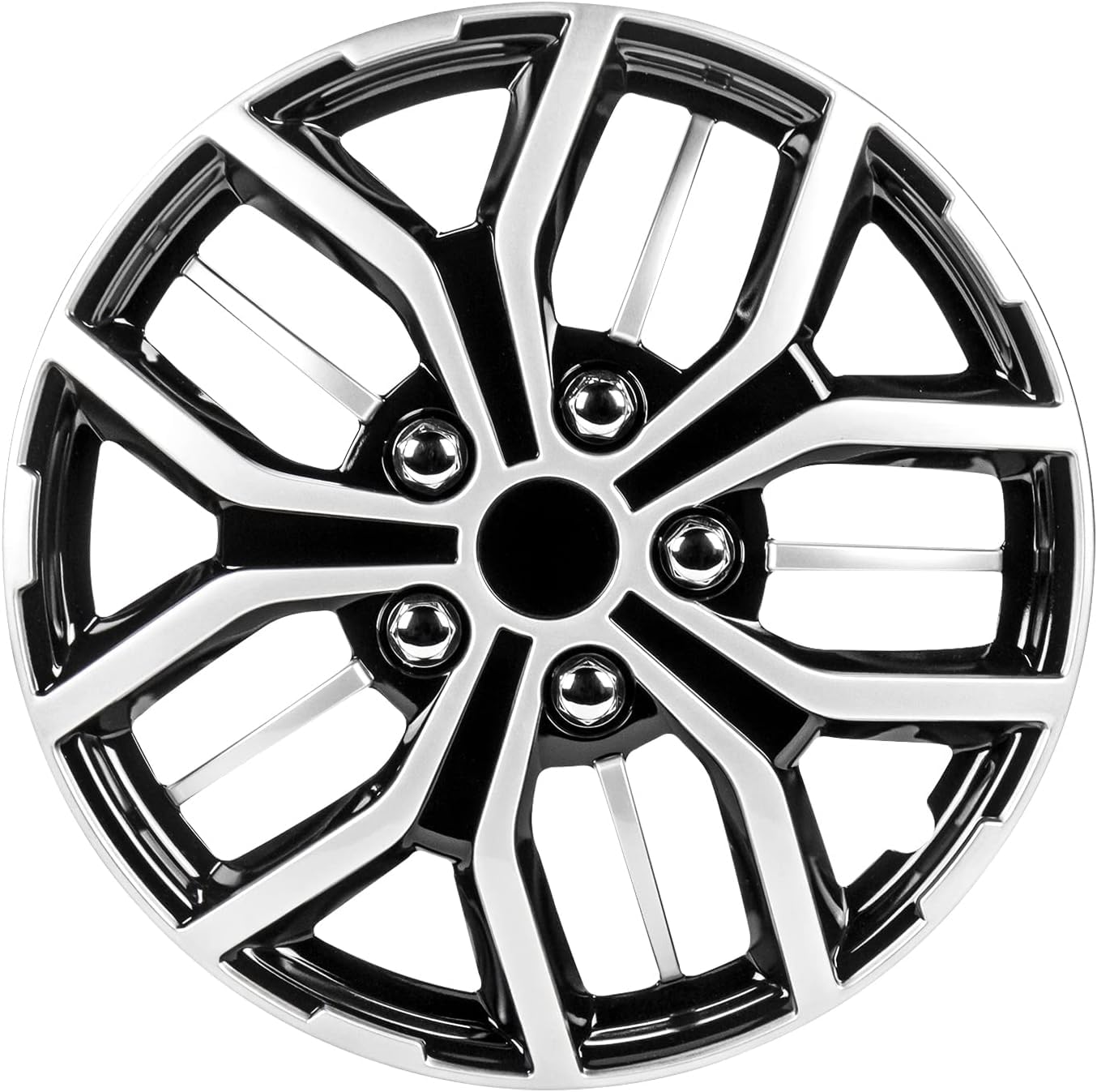 Bully Pilot Automotive WH142-15S-B 15 Inch Super Sport Black & Silver Universal Hubcap Wheel Covers for Cars - Set of 4 - Fits Most Cars