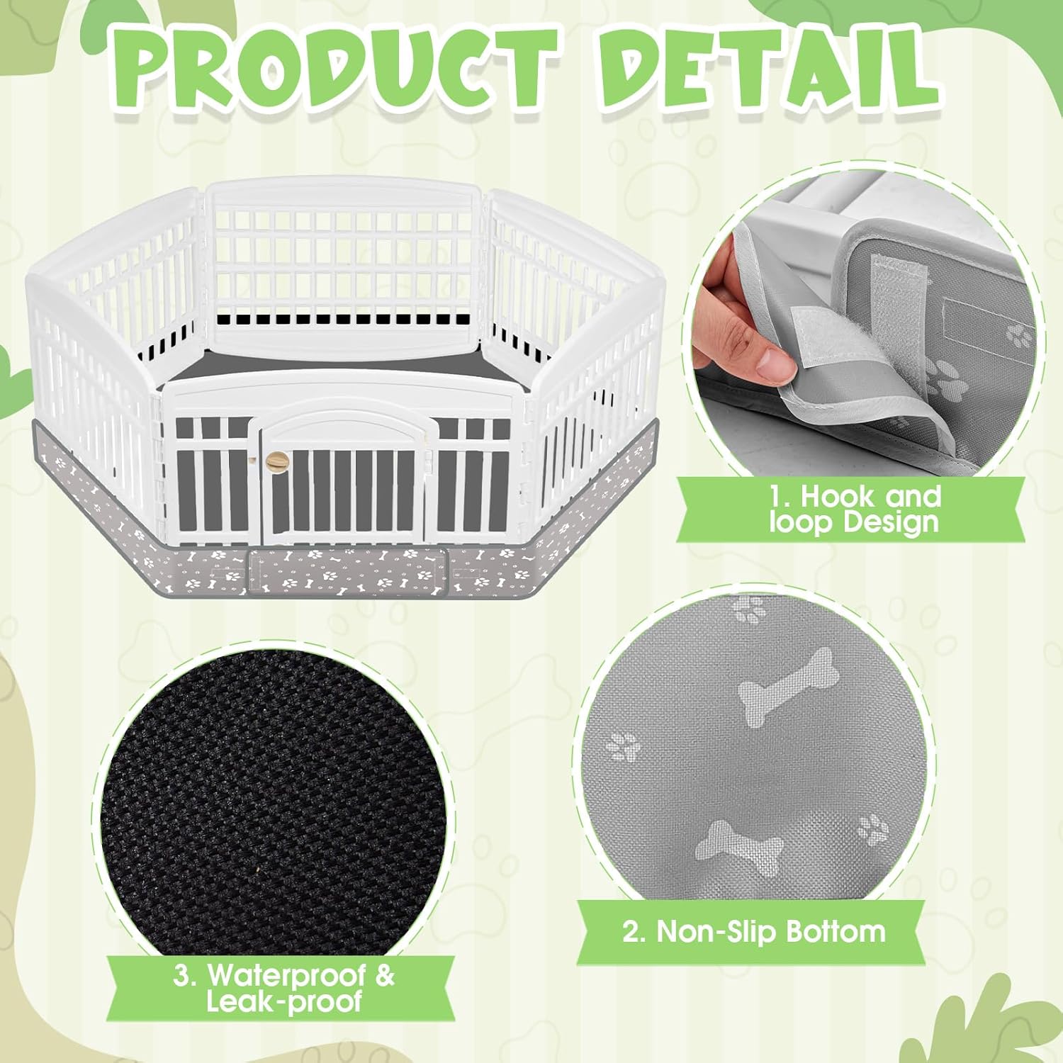 Marsui Dog Playpen Bottom Pad Fits for 36inch W and 24inch H 6 Panels Exercise Pet Dog Mat Puppy Crate Pad Reusable Washable Pet Training Pee Mat Hoop and Loop Design, Playpen Not Included (Gray)