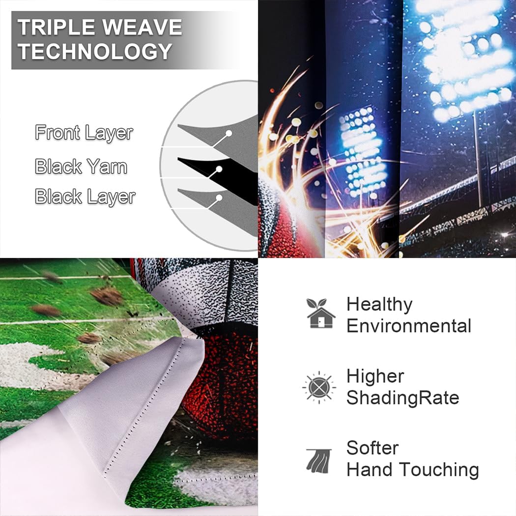 Curtains 42 x 63 inch Blackout Curtains Top Grommet Darkening Window Curtains (2 Panel) for Room Football Game Sports Competition Rugby Sport