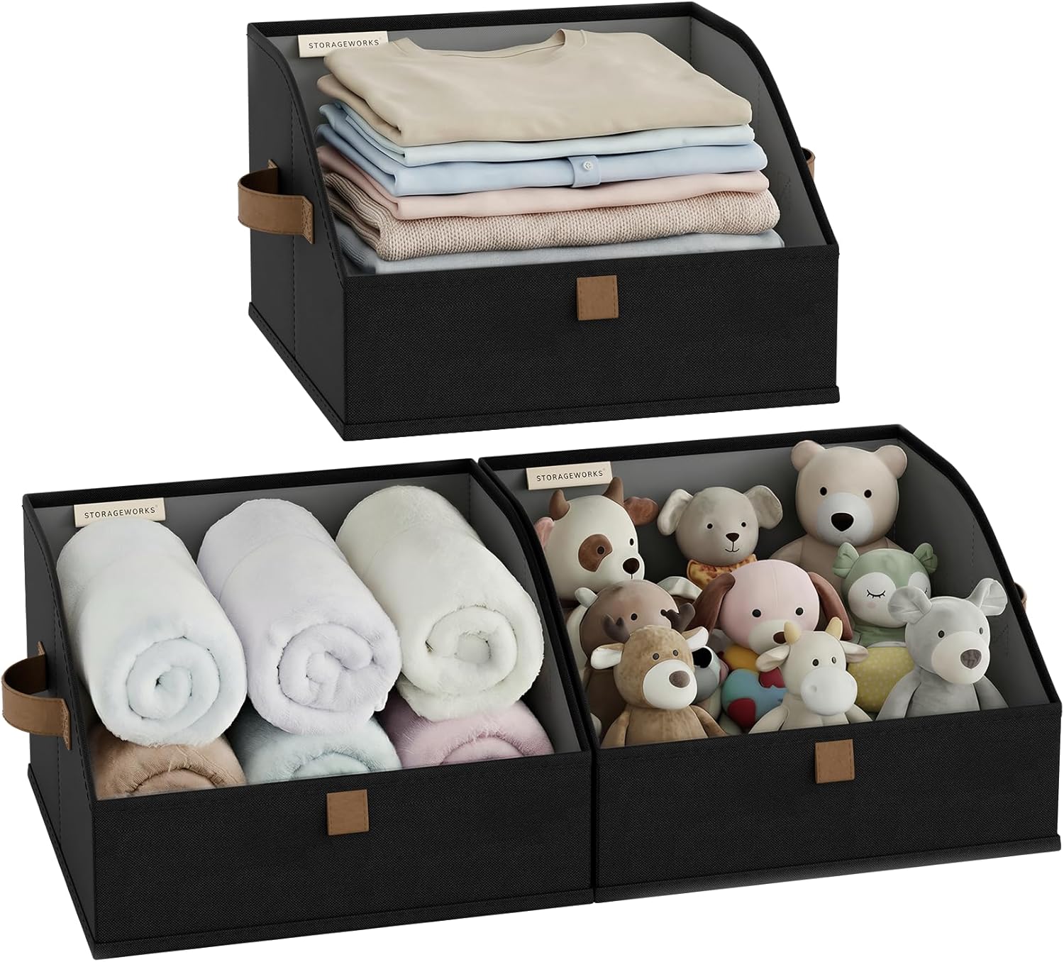 StorageWorks Closet Baskets for Shelves, Trapezoid Storage Bins, Closet Organizers and Storage, Clothes Organizing Bins, Small, Black, 3-Pack